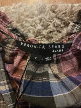 Veronica Beard Plaid Button-Up Top in Pink, Blue & Olive